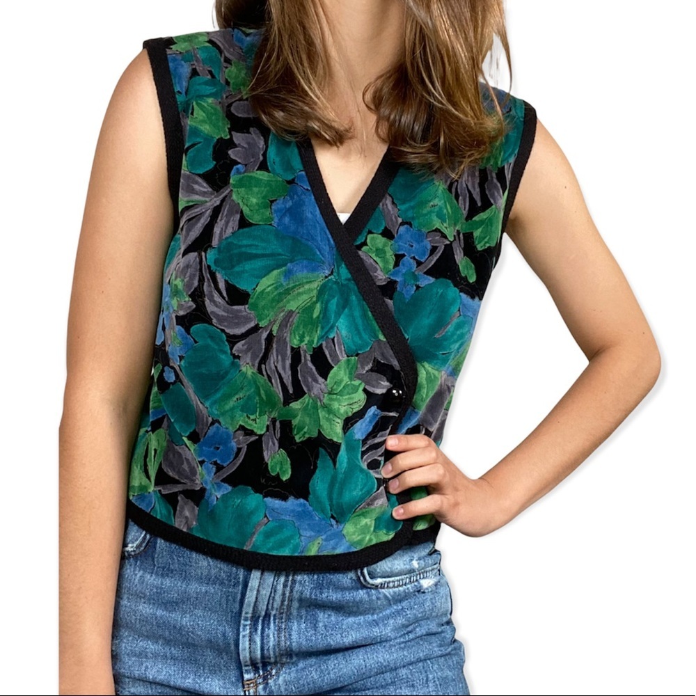 Vintage Velvet blue and green floral vest